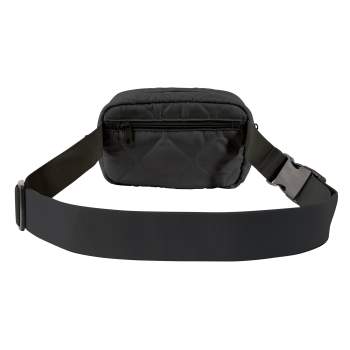 black day bag with long shoulder strap in front
