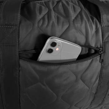 Black Lightweight Woobie Weekender Bag close-up of side pocket with cell phone