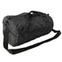 Angle view of black duffel bag with shoulder strap