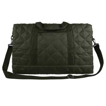 Dark Green Lightweight Woobie Weekender Bag side view on white background with shoulder strap showing