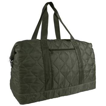 Dark Green Lightweight Woobie Weekender Bag angle view on white background with lifted fabric handles
