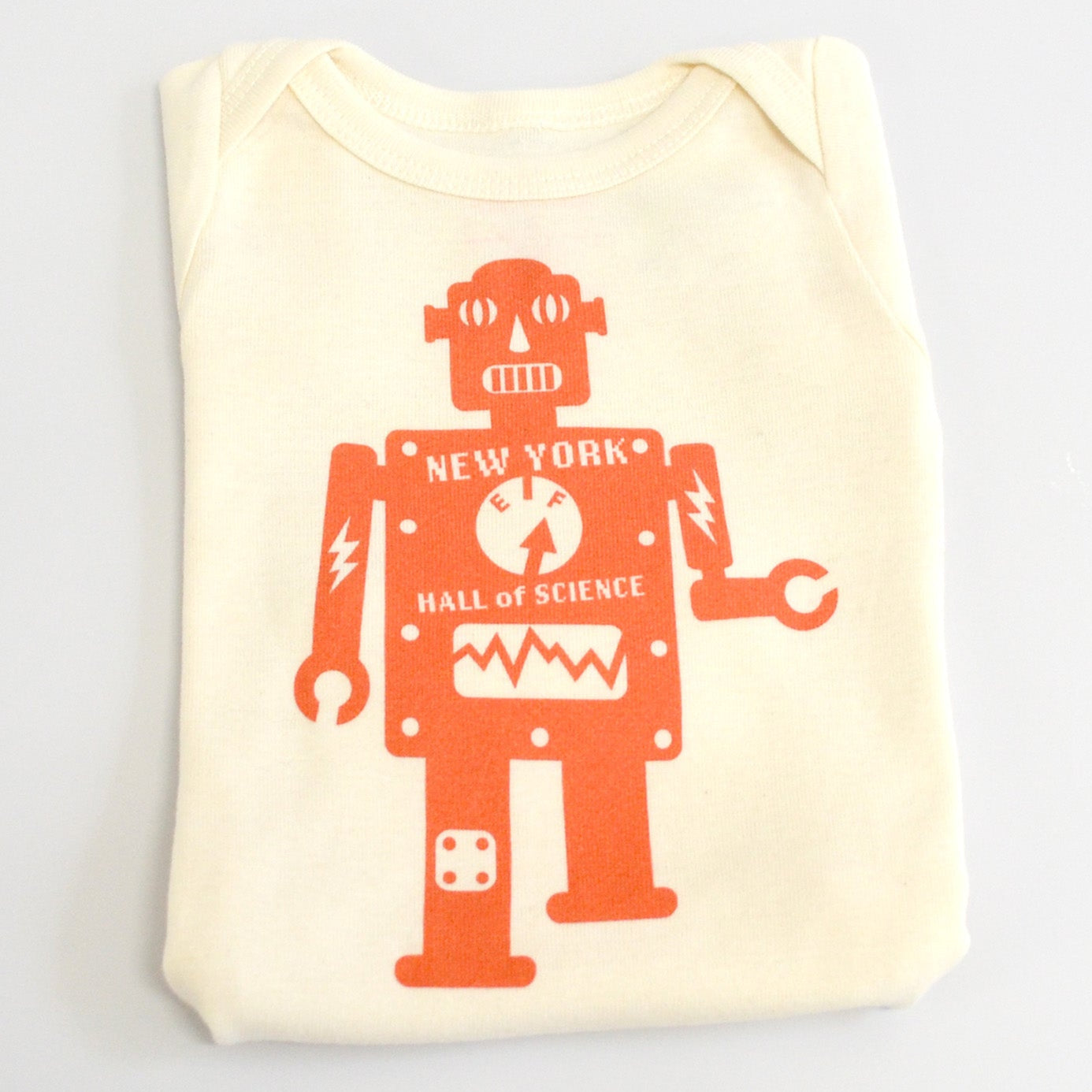 Onesie with orange vintage robot design