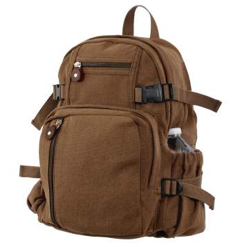 Brown canvas backpack on white background