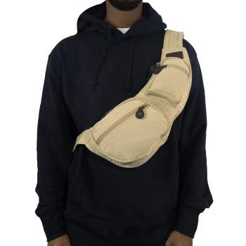 Crossbody bag in beige on a person