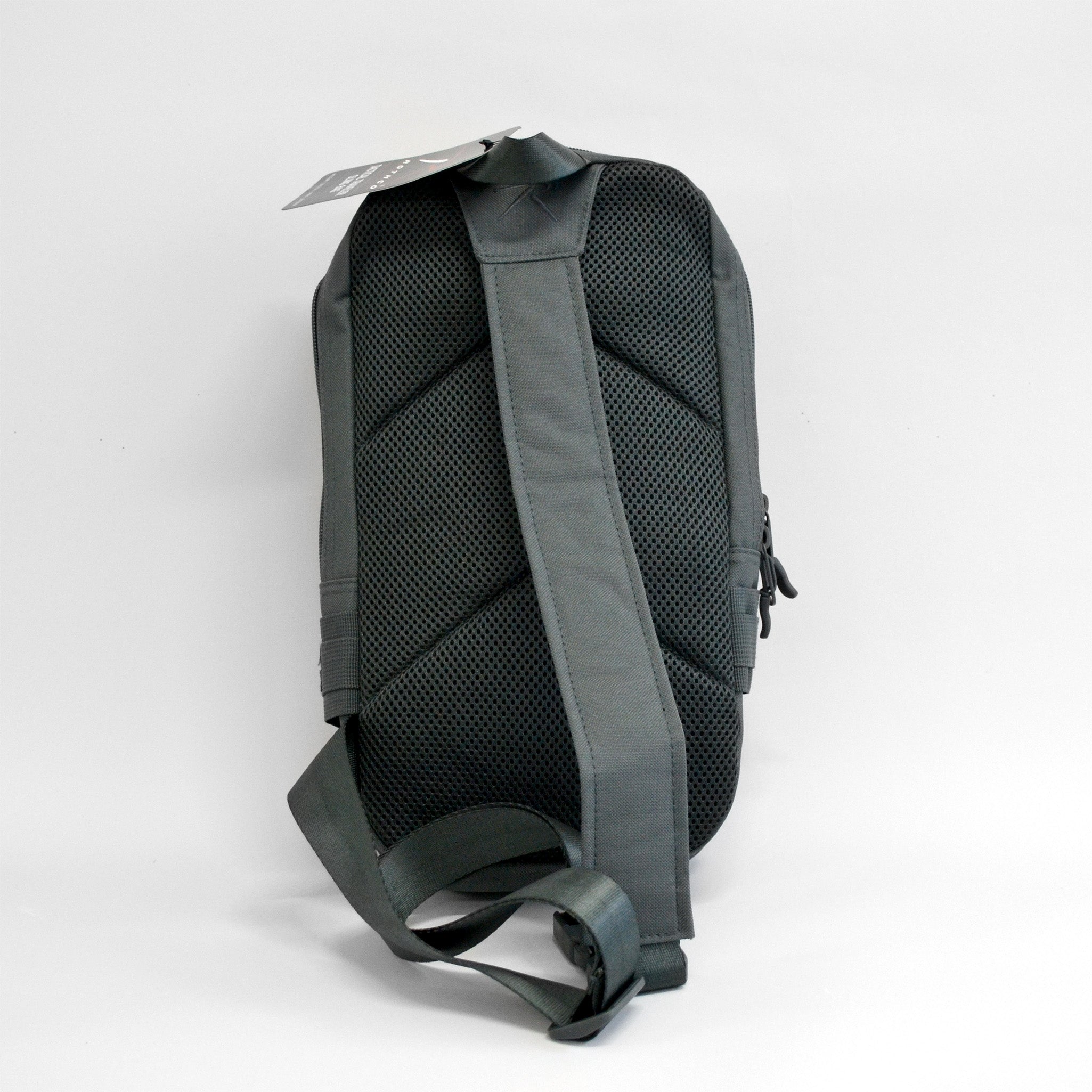 back of gray bag with one strap