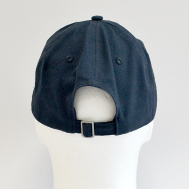 Blue baseball cap with nysci logo on mannequin head - back view