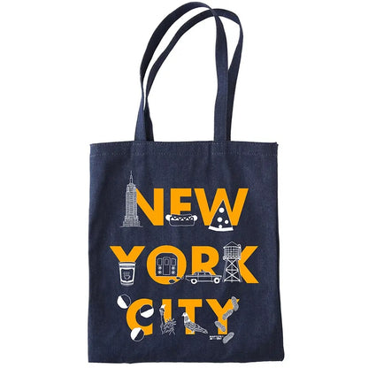 Navy tote bag with &
