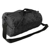 Angle view of black duffel bag with shoulder strap