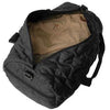 open black duffel bag with zipper and shirts showing inside
