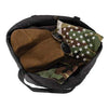 Black tote bag top view holding summer items