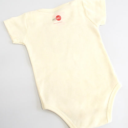 back of onesie in white with NYSCI logo tag at top