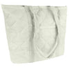 side view of a white tote bag with embroidered pattern