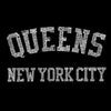 Words, Queens, New York City on black background as design. Letters made up of words of Queens neighborhoods