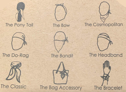Diagram showing 9 different ways you can tie and use a head-scarf