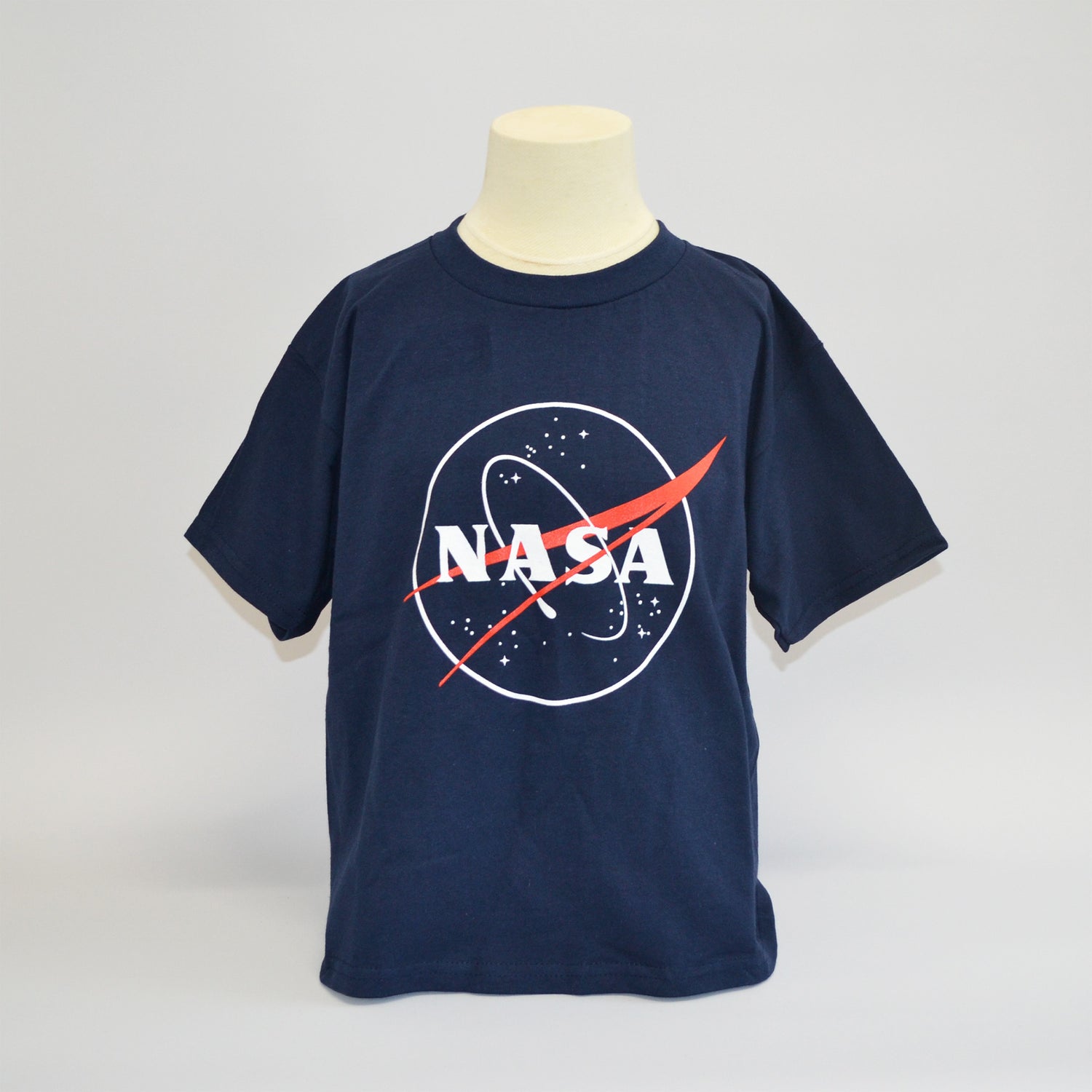 Navy blue, round neck t-shirt with the NASA meatball logo. Front facing image