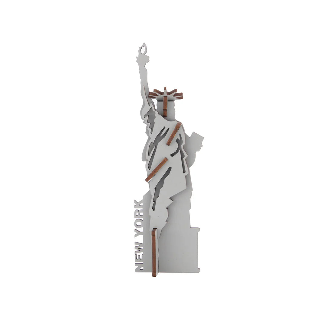 Grey statue of liberty 3D model built and standing on a white background