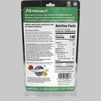Back of Astronaut Ice Cream sandwich package showing ingredients