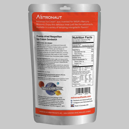 Back of Astronaut Ice Cream sandwich package showing ingredients