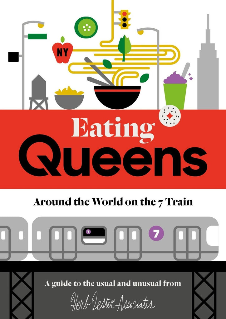 Cover of a folded map showing Eating Queens title - Around the world on the 7 Train