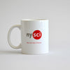 White mug with the nysci logo