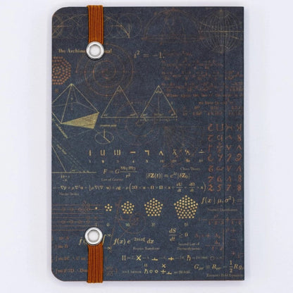 Dark blue notebook with math equations the cover - Back view