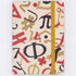 Colorful cover of notebook with math symbols in red, gold and black on a beige background