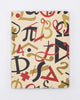 Notebook with colorful math symbols drawn on the cover