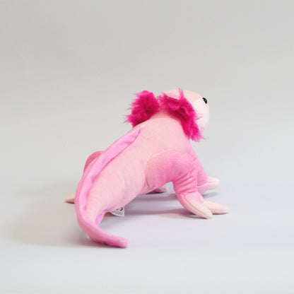 Pink axolotl facing away from the screen