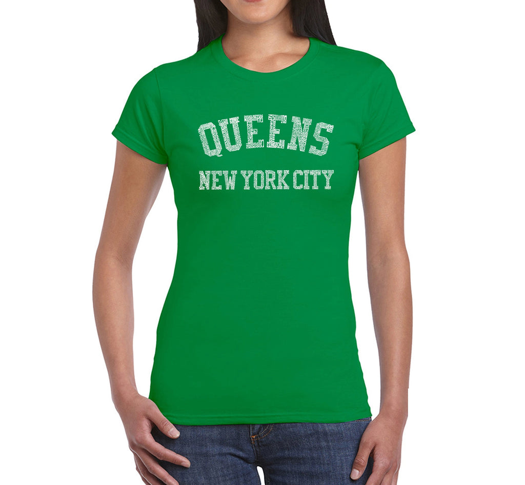 Women's Word Art T-Shirt: Neighborhoods in Queens