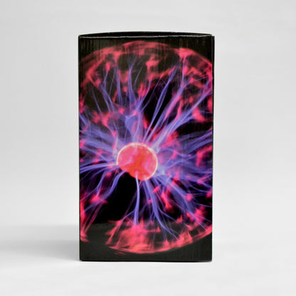 black cardboard box with a plasma ball on it, there&