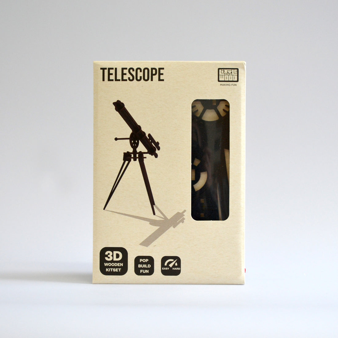 Front of box for Wooden 3D Model Telescope